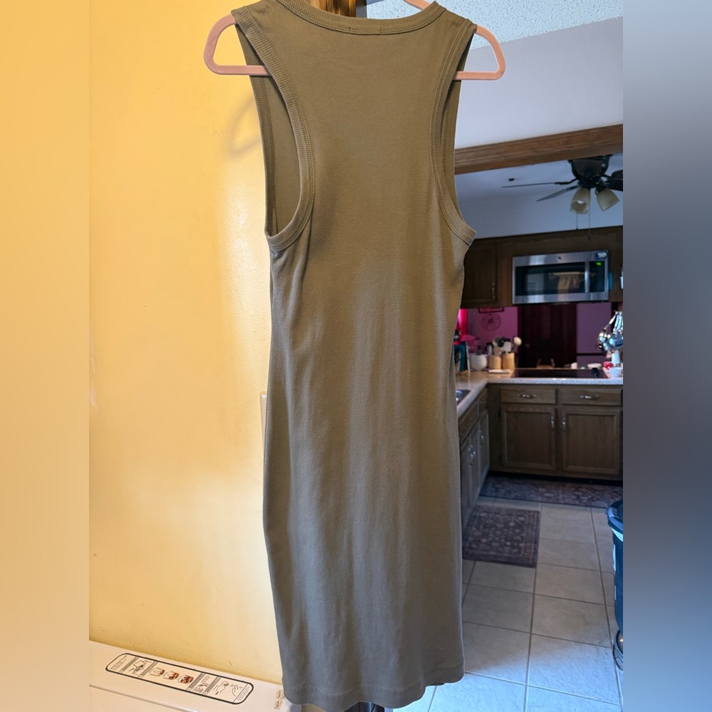 James Perse Standard size 3 Large ribbed knit tank dress olive green/gray EUC - Picture 2 of 3
